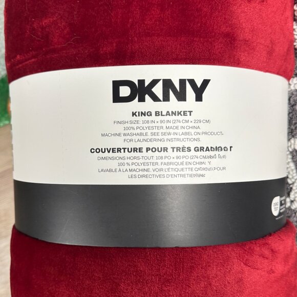 DKNY Red King Soft Plush Fleece Blanket Comforter Bedding Embroidered Logo - Picture 3 of 10